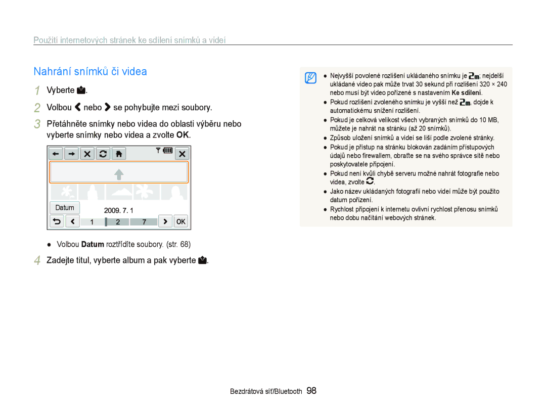 Samsung EC-ST1000BPRE3 Použití internetových stránek ke sdílení snímků a videí, Zadejte titul, vyberte album a pak vyberte 