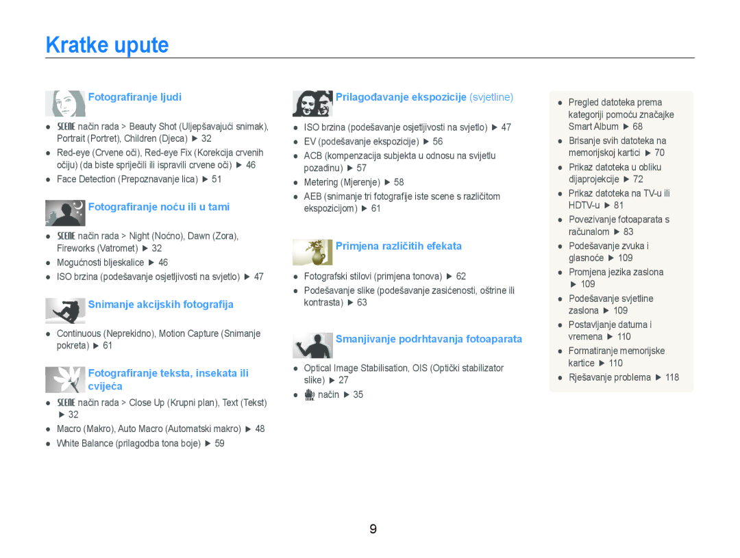 Samsung EC-ST1000BPSE3, EC-ST1000BPBE3, EC-ST1000BPUE3, EC-ST1000BPGE3, EC-ST1000BPRE3 manual Kratke upute, Fotograﬁranje ljudi 