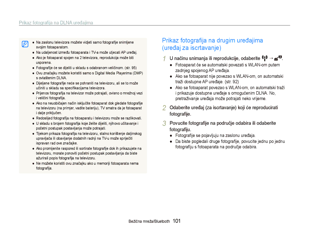 Samsung EC-ST1000BPUE3 Prikaz fotograﬁja na drugim uređajima uređaj za iscrtavanje, Prikaz fotograﬁja na Dlna uređajima 