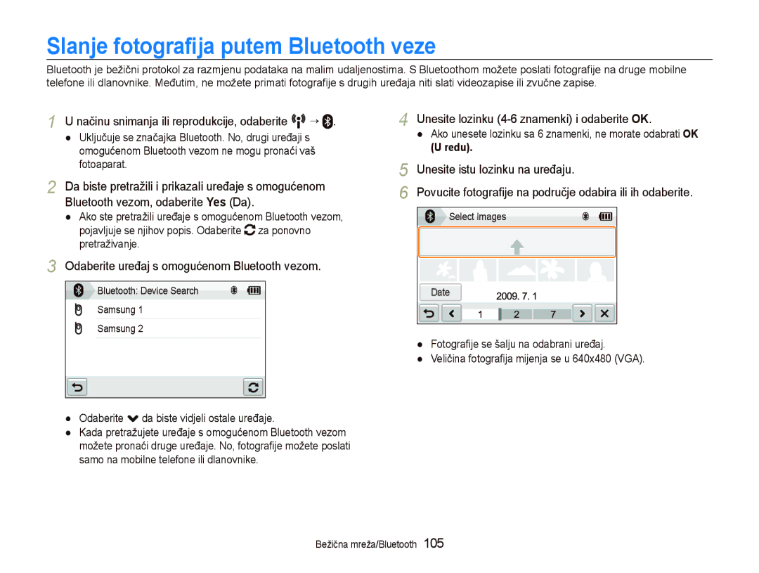 Samsung EC-ST1000BPBE3 manual Slanje fotograﬁja putem Bluetooth veze, Odaberite uređaj s omogućenom Bluetooth vezom 