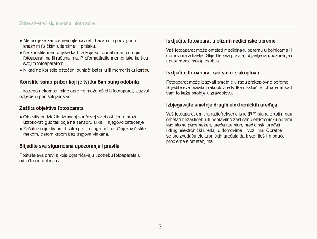 Samsung EC-ST1000BPRE3, EC-ST1000BPSE3, EC-ST1000BPBE3, EC-ST1000BPUE3 manual Slijedite sva sigurnosna upozorenja i pravila 