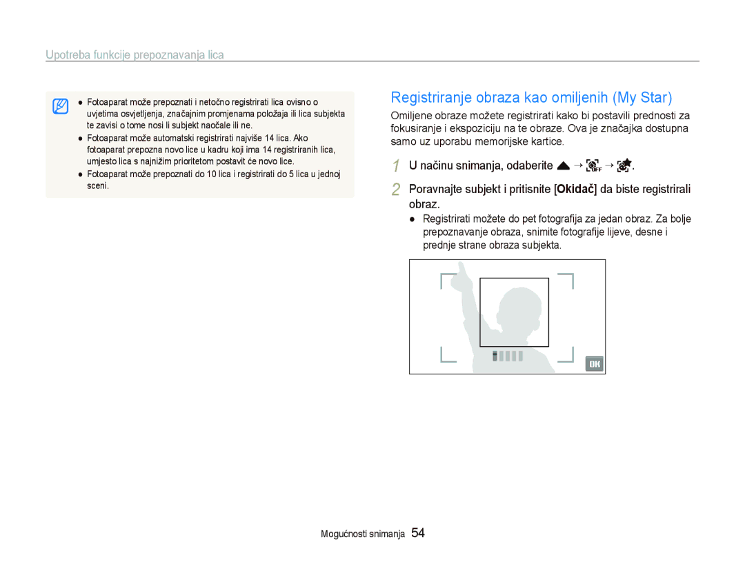 Samsung EC-ST1000BPSE3, EC-ST1000BPBE3, EC-ST1000BPUE3, EC-ST1000BPGE3 Registriranje obraza kao omiljenih My Star, Obraz 