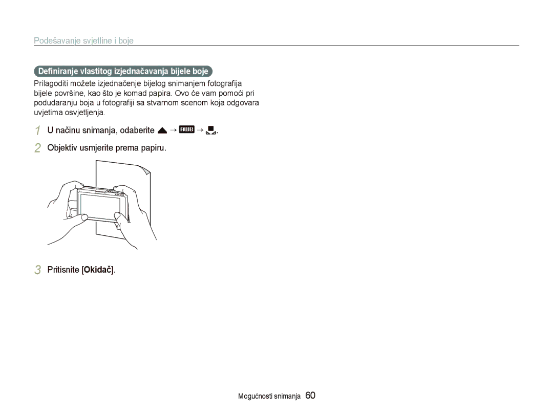 Samsung EC-ST1000BPBE3, EC-ST1000BPSE3, EC-ST1000BPUE3, EC-ST1000BPGE3 manual Deﬁniranje vlastitog izjednačavanja bijele boje 