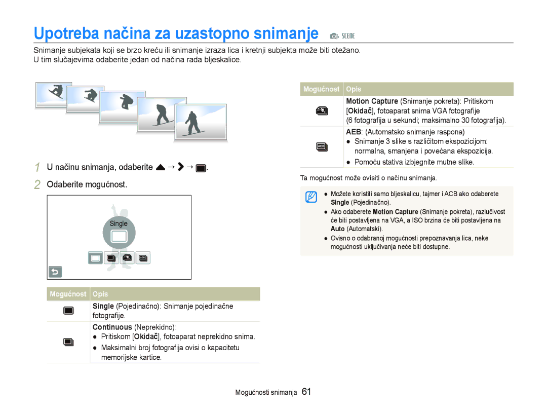 Samsung EC-ST1000BPUE3, EC-ST1000BPSE3 Upotreba načina za uzastopno snimanje p s, Pomoću stativa izbjegnite mutne slike 