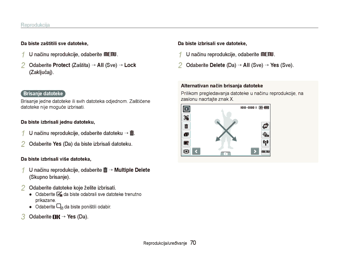 Samsung EC-ST1000BPBE3, EC-ST1000BPSE3 manual Načinu reprodukcije, odaberite M, Odaberite “ Yes Da, Brisanje datoteke 