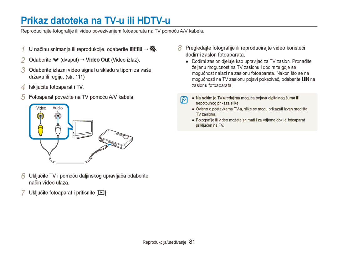 Samsung EC-ST1000BPUE3, EC-ST1000BPSE3, EC-ST1000BPBE3, EC-ST1000BPGE3, EC-ST1000BPRE3 Prikaz datoteka na TV-u ili HDTV-u 