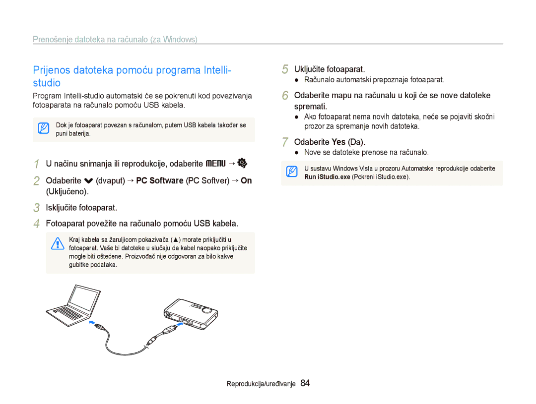 Samsung EC-ST1000BPSE3 manual Prijenos datoteka pomoću programa Intelli- studio, Prenošenje datoteka na računalo za Windows 