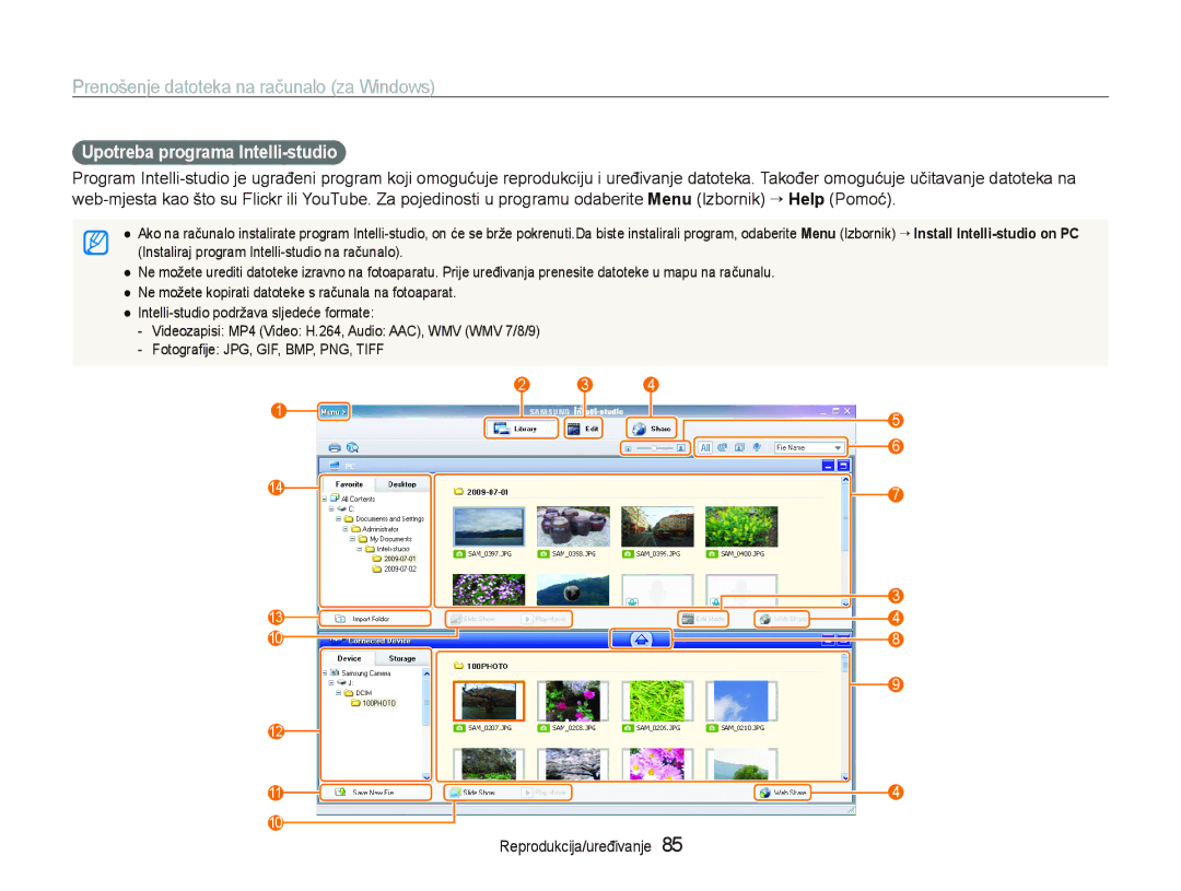 Samsung EC-ST1000BPBE3, EC-ST1000BPSE3, EC-ST1000BPUE3, EC-ST1000BPGE3, EC-ST1000BPRE3 manual Upotreba programa Intelli-studio 