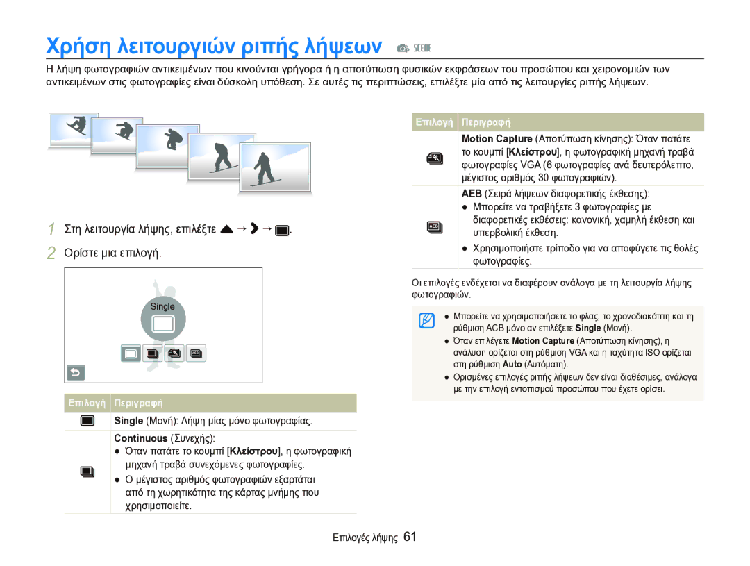 Samsung EC-ST1000BPSE3 manual Χρήση λειτουργιών ριπής λήψεων p s 