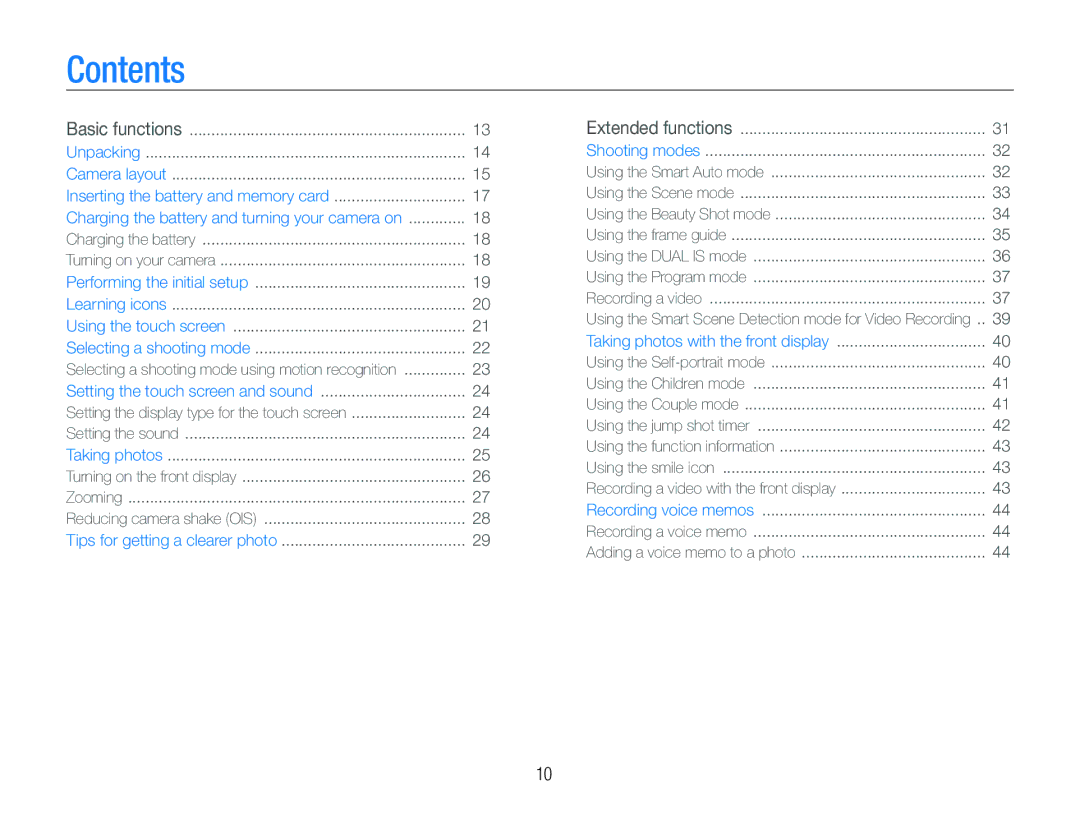 Samsung EC-ST100ZBPPZA, EC-ST100ZBPBE1, EC-ST100ZBPGIT, EC-ST100ZBDLVN, EC-ST100ZBPBIL, EC-ST100ZBPPTR manual Contents 