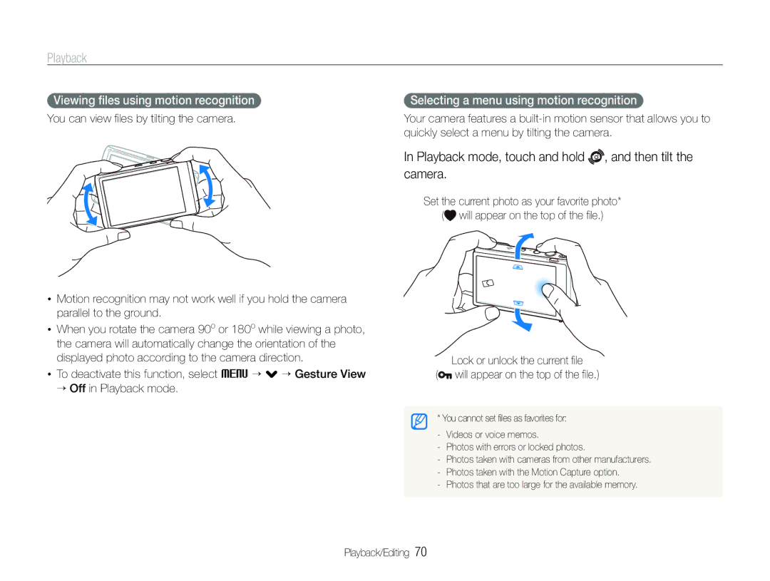 Samsung EC-ST100ZBPPZA, EC-ST100ZBPBE1, EC-ST100ZBPGIT manual Playback mode, touch and hold , and then tilt the camera 