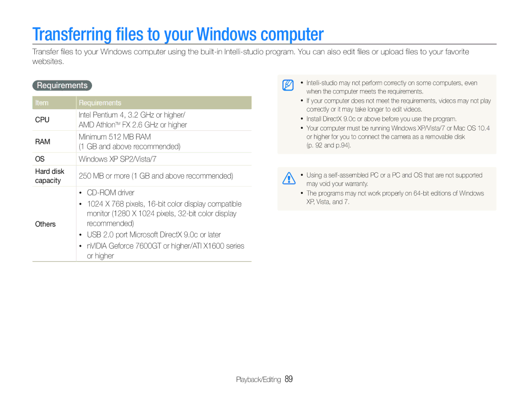 Samsung EC-ST100ZBPBE1, EC-ST100ZBPGIT, EC-ST100ZBDLVN manual Transferring ﬁles to your Windows computer, Requirements 