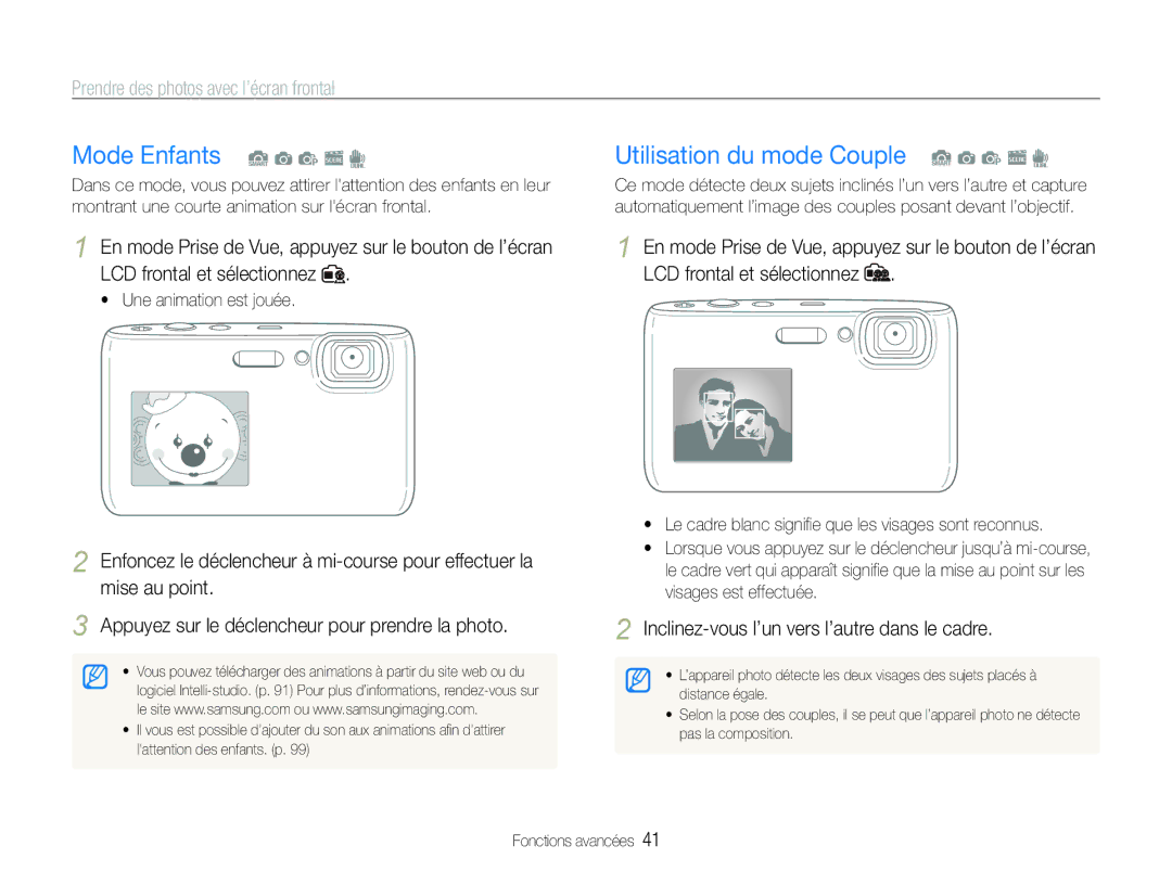 Samsung EC-ST100ZBPBE1 manual Mode Enfants S a p s d, Utilisation du mode Couple S a p s d 