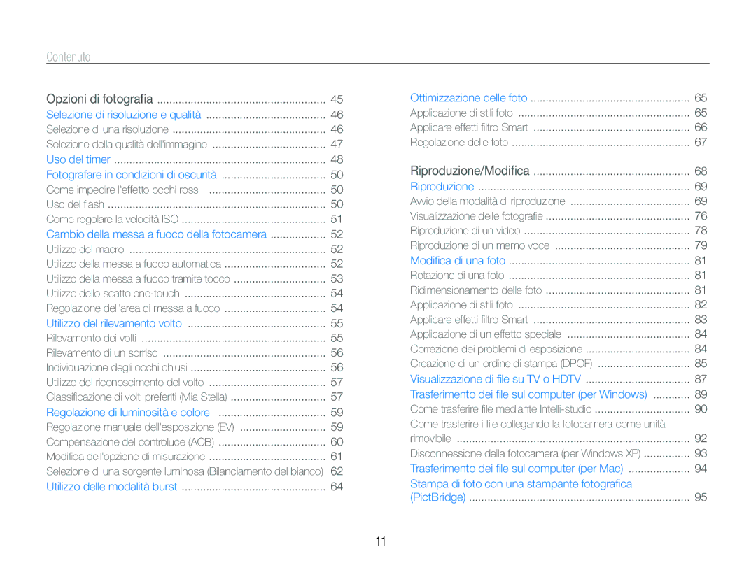 Samsung EC-ST100ZBPGIT manual Contenuto 