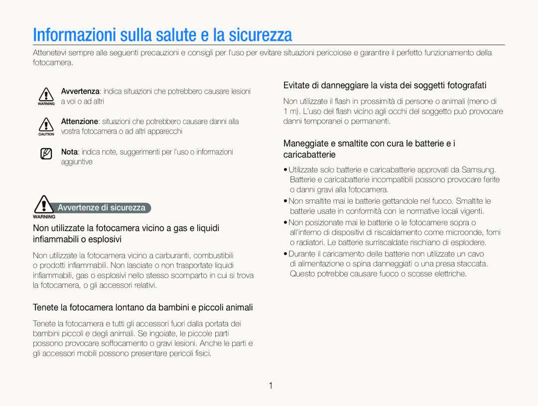 Samsung EC-ST100ZBPGIT Informazioni sulla salute e la sicurezza, Tenete la fotocamera lontano da bambini e piccoli animali 