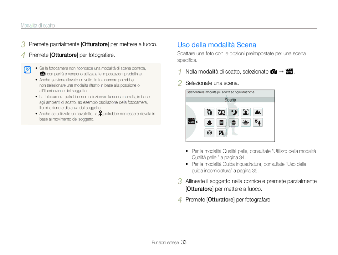 Samsung EC-ST100ZBPGIT manual Uso della modalità Scena, Modalità di scatto 