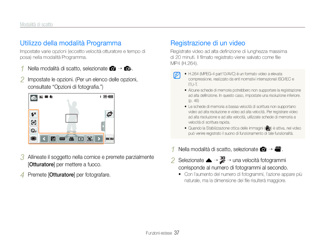 Samsung EC-ST100ZBPGIT manual Utilizzo della modalità Programma, Registrazione di un video 