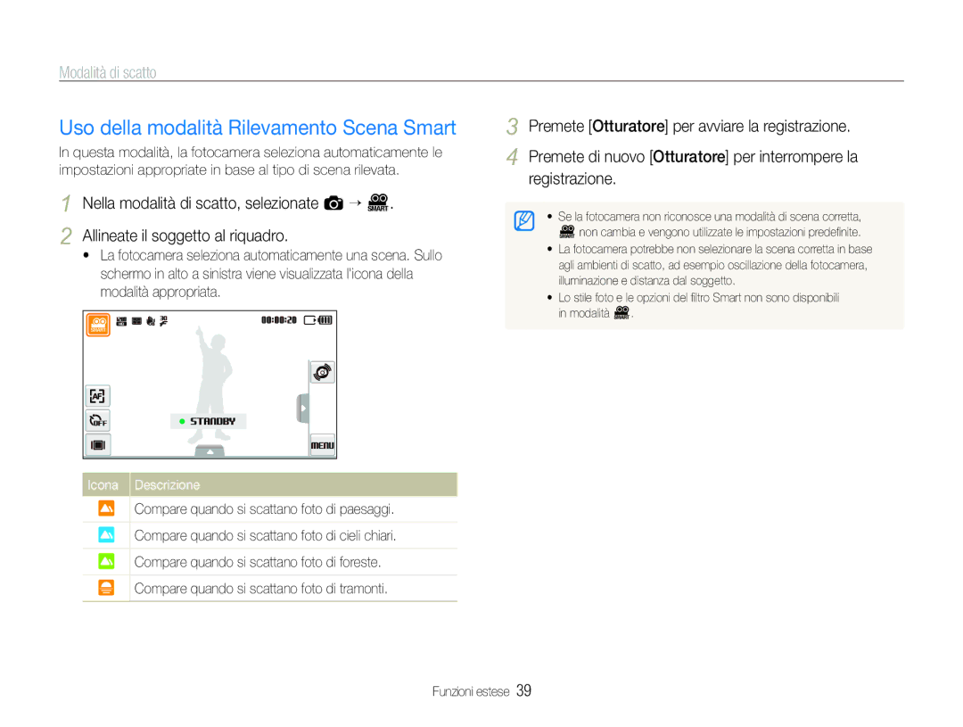 Samsung EC-ST100ZBPGIT manual Uso della modalità Rilevamento Scena Smart, Allineate il soggetto al riquadro 