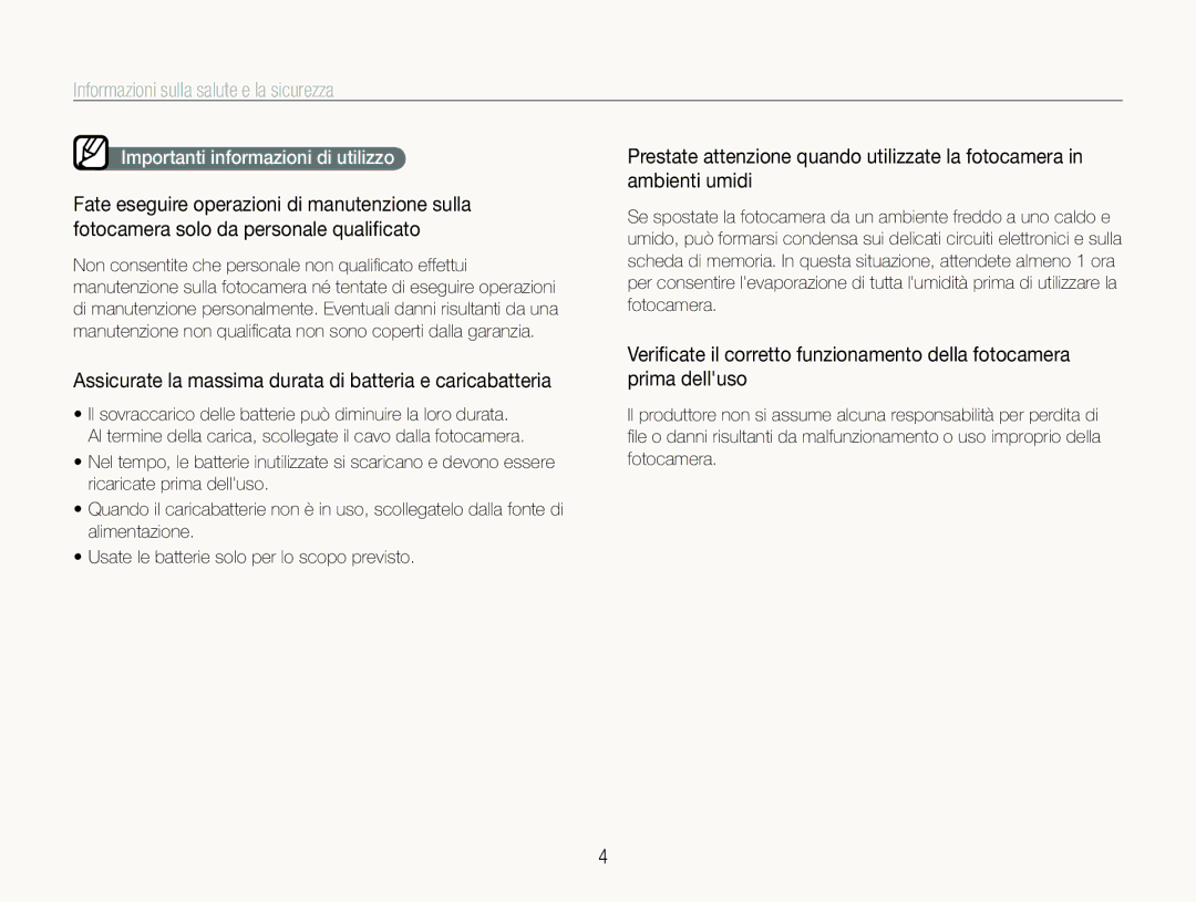 Samsung EC-ST100ZBPGIT Assicurate la massima durata di batteria e caricabatteria, Importanti informazioni di utilizzo 