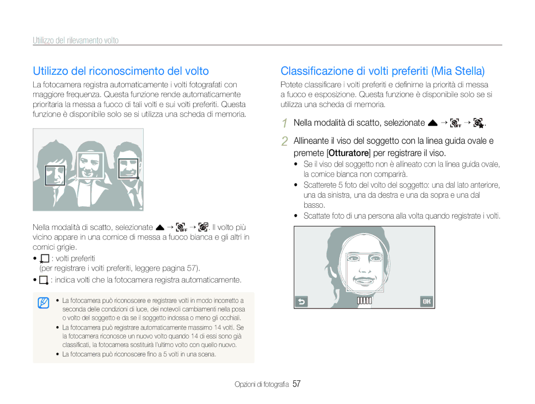 Samsung EC-ST100ZBPGIT manual Utilizzo del riconoscimento del volto, Classiﬁcazione di volti preferiti Mia Stella 