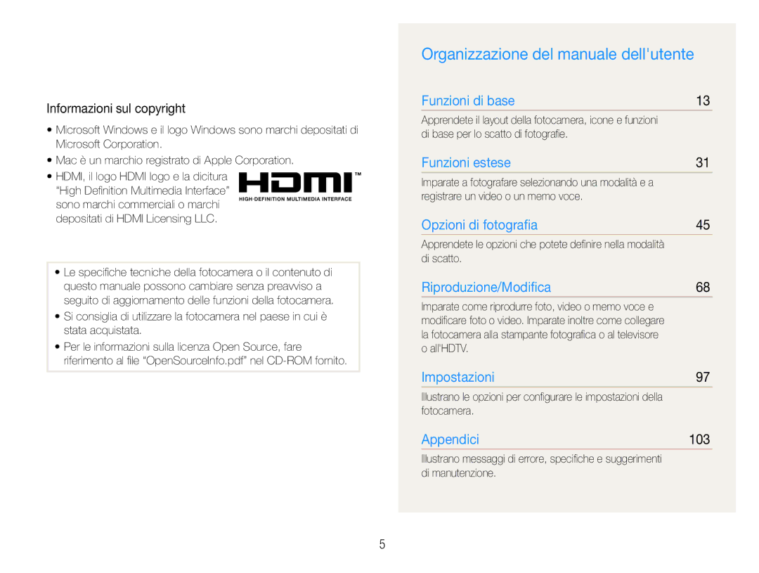 Samsung EC-ST100ZBPGIT Organizzazione del manuale dellutente, Informazioni sul copyright, 103 