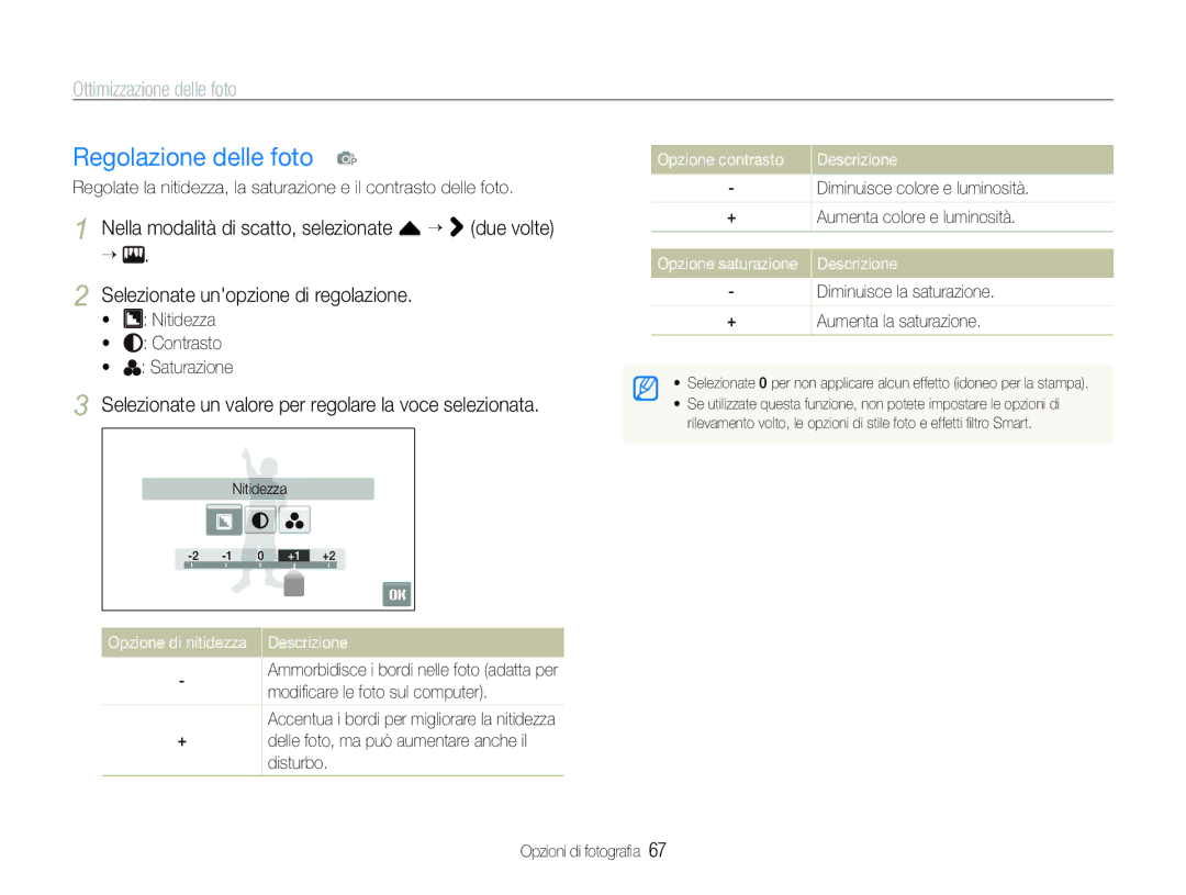 Samsung EC-ST100ZBPGIT Regolazione delle foto p, Selezionate un valore per regolare la voce selezionata, Opzione contrasto 