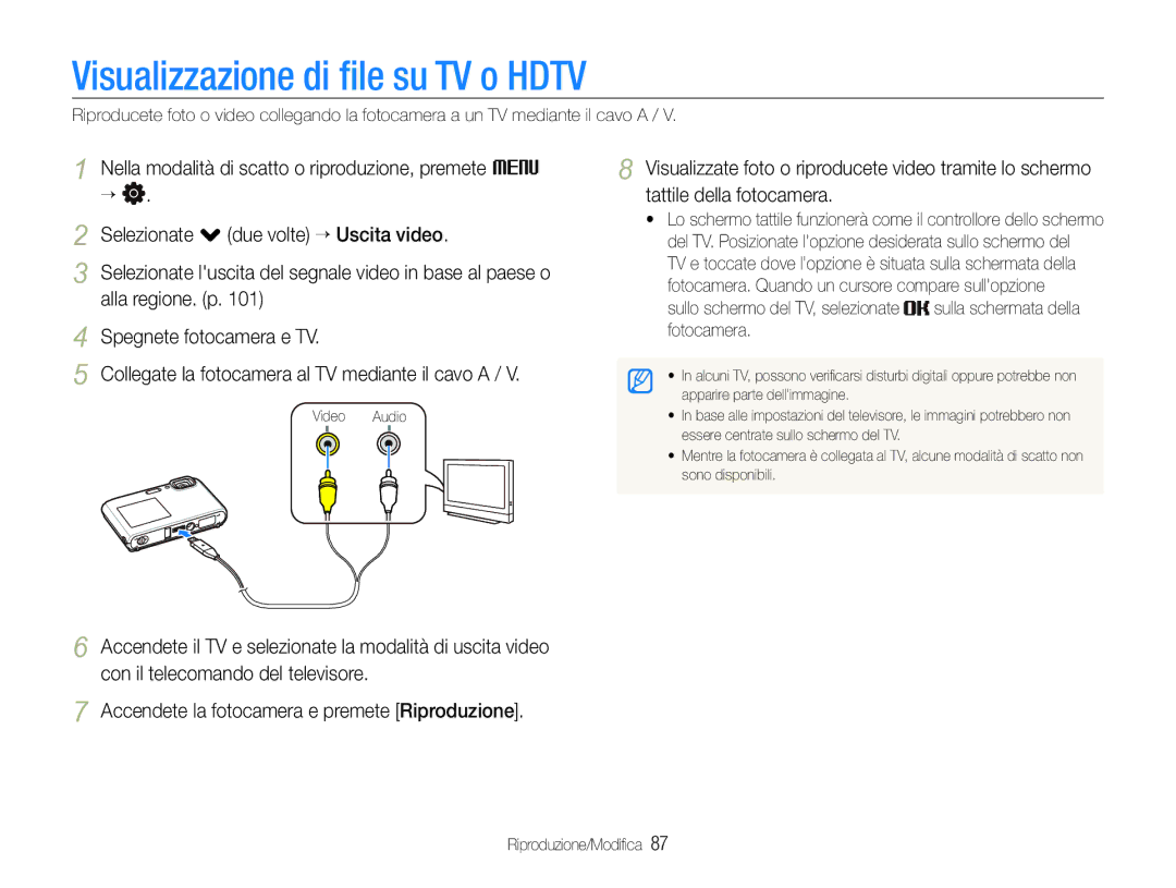 Samsung EC-ST100ZBPGIT manual Visualizzazione di ﬁle su TV o Hdtv 