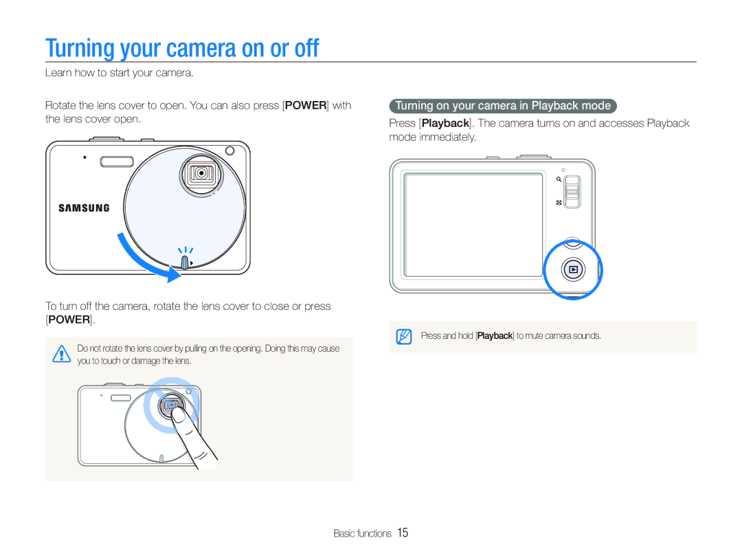 Samsung EC-ST10ZPBP/VN, EC-ST10ZABP/FR manual Turning your camera on or off, Turning on your camera in Playback mode 