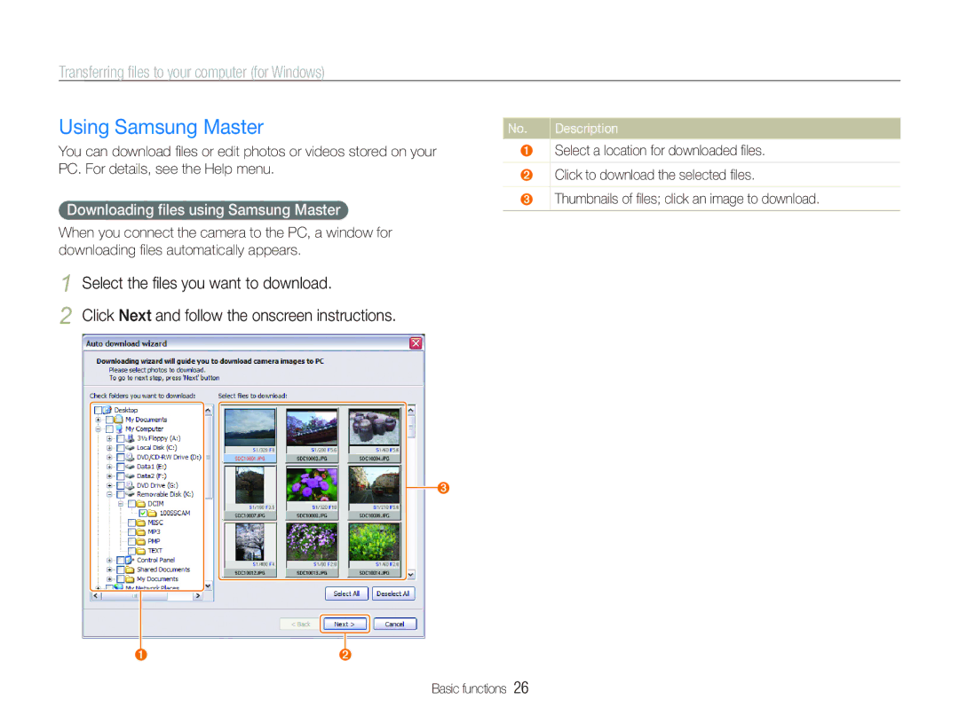 Samsung EC-ST10ZGBP/RU, EC-ST10ZABP/FR, EC-ST10ZSBP/IT manual Using Samsung Master, Downloading ﬁles using Samsung Master 