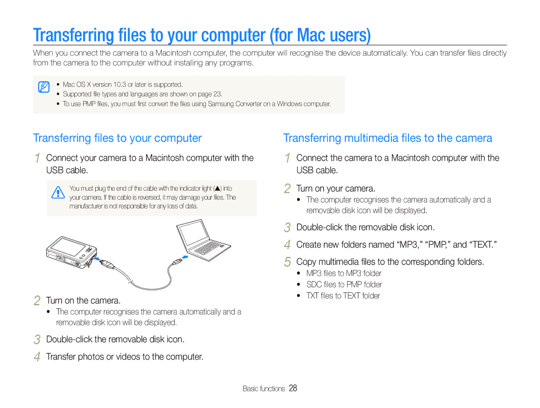 Samsung EC-ST10ZSBP/IT, EC-ST10ZABP/FR, EC-ST10ZBBP/IT, EC-ST10ZSBA/IT manual Transferring ﬁles to your computer for Mac users 