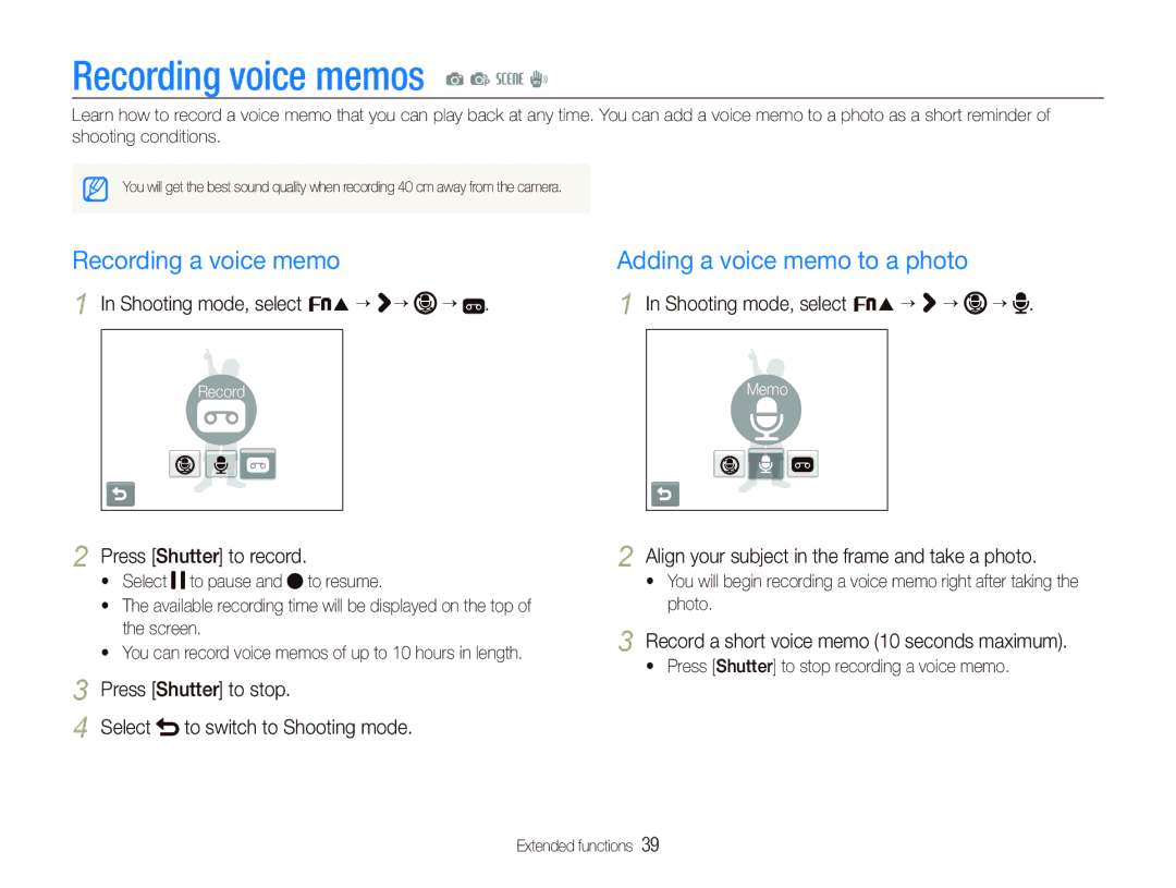 Samsung EC-ST10ZABP/SA manual Recording voice memos a p s d, Recording a voice memo, Adding a voice memo to a photo 