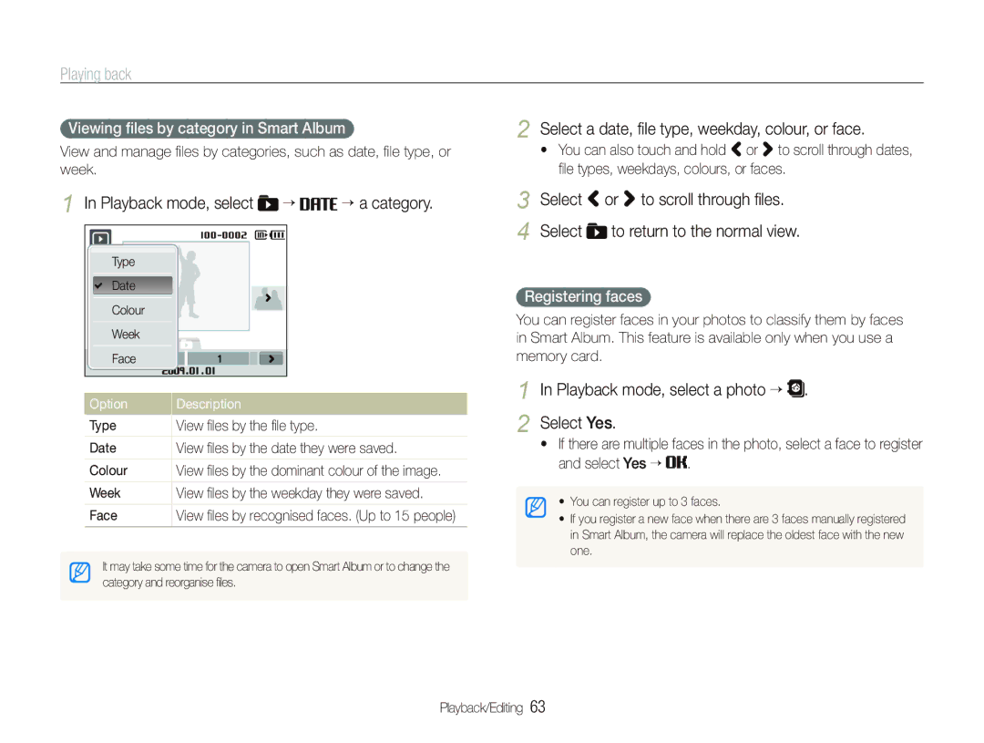 Samsung EC-ST10ZGBP/ME Playing back, Playback mode, select “ “ a category, Playback mode, select a photo “ Select Yes 