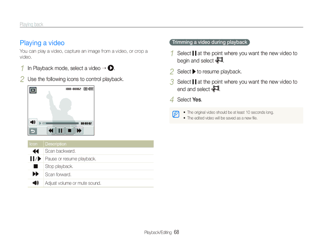 Samsung ES-ST10UBP/VN, EC-ST10ZABP/FR manual Playing a video, Playback mode, select a video “, End and select Select Yes 