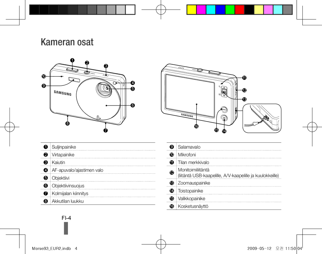 Samsung EC-ST10ZABP/VN, EC-ST10ZABP/FR, EC-ST10ZSBP/IT, EC-ST10ZBBP/IT, EC-ST10ZSBA/IT, EC-ST10ZABA/IT manual Kameran osat, FI-4 