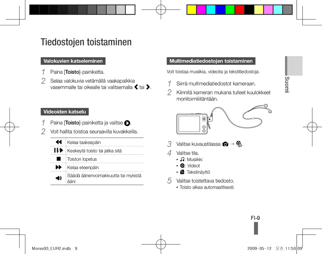 Samsung EC-ST10ZGBA/RU, EC-ST10ZABP/FR manual Tiedostojen toistaminen, FI-9, Valokuvien katseleminen, Videoiden katselu 