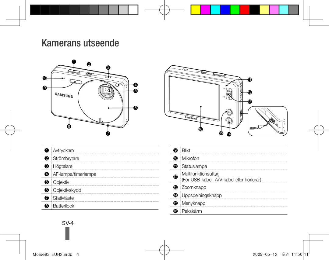 Samsung EC-ST10ZSBA/RU, EC-ST10ZABP/FR, EC-ST10ZSBP/IT, EC-ST10ZBBP/IT, EC-ST10ZSBA/IT manual Kamerans utseende, SV-4, Blixt 