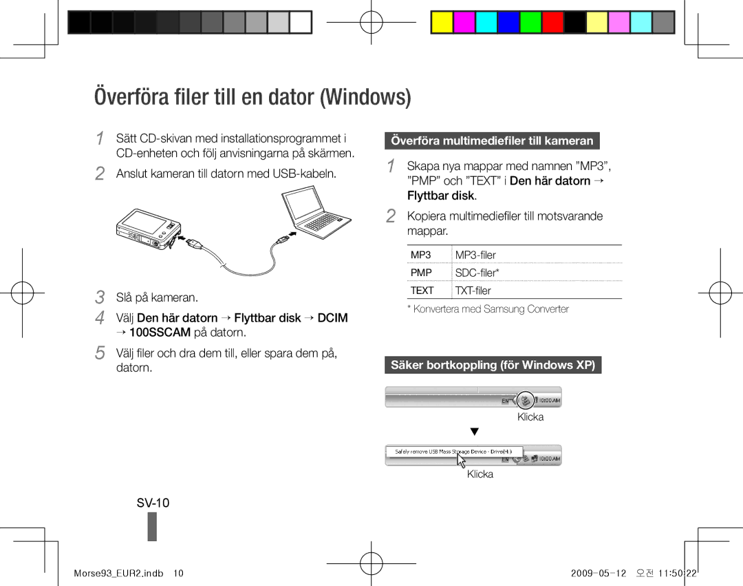 Samsung EC-ST10ZBBP/IT, EC-ST10ZABP/FR Överföra filer till en dator Windows, SV-10, Överföra multimediefiler till kameran 