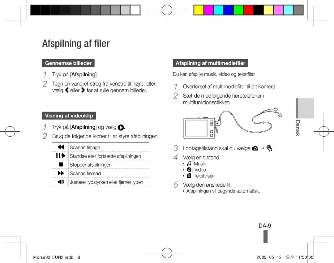 Samsung EC-ST10ZBBP/ME, EC-ST10ZABP/FR manual Afspilning af filer, DA-9, Gennemse billeder, Afspilning af multimediefiler 