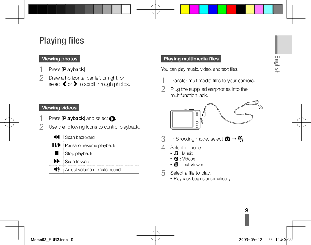 Samsung EC-ST10ZRBP/ME, EC-ST10ZABP/FR, EC-ST10ZSBP/IT manual Playing files, Viewing photos, Playing multimedia files 