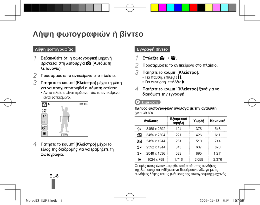 Samsung EC-ST10ZSBA/RU, EC-ST10ZABP/FR, EC-ST10ZSBP/IT Λήψη φωτογραφιών ή βίντεο, EL-8, Λήψη φωτογραφίας, Εγγραφή βίντεο 