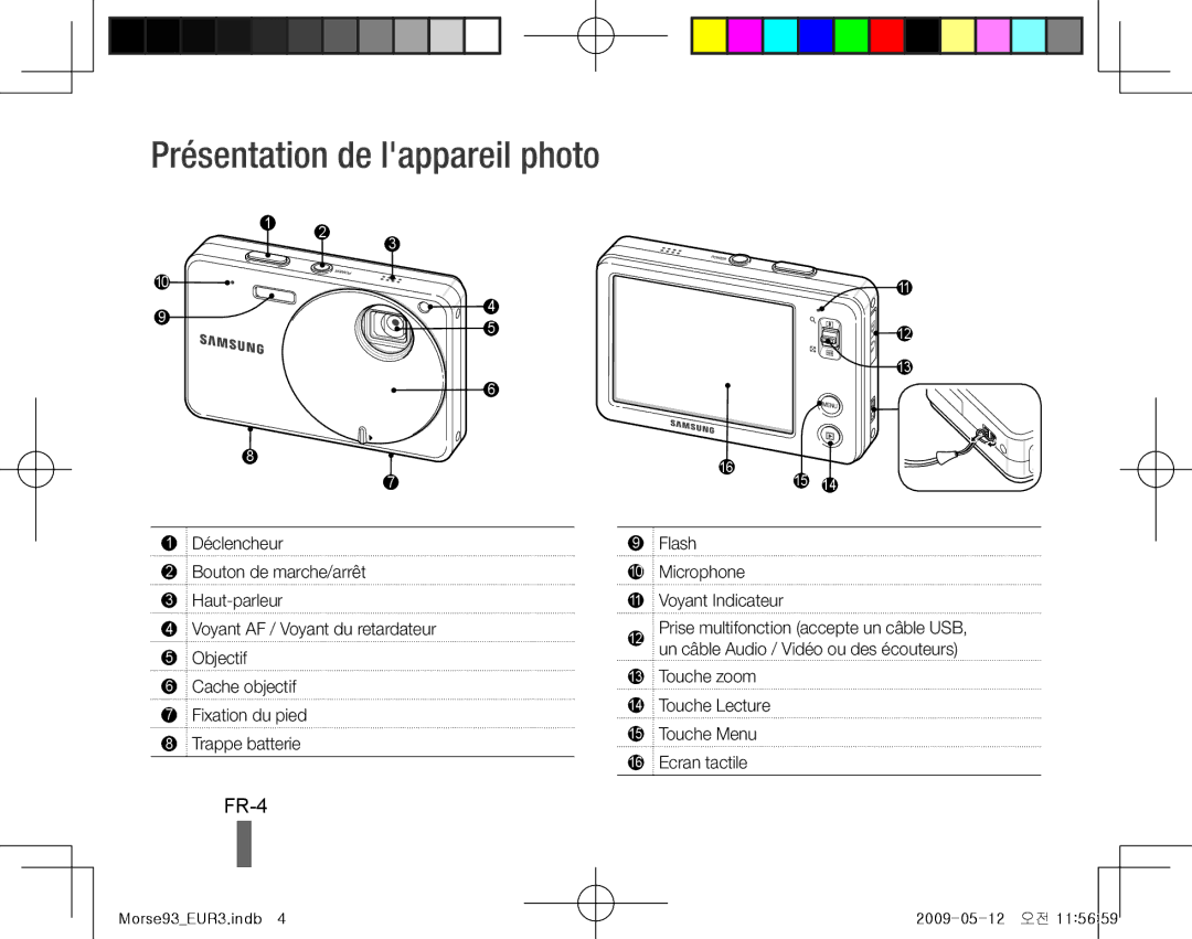 Samsung EC-ST10ZSBA/RU, EC-ST10ZABP/FR manual Présentation de lappareil photo, FR-4, Flash Microphone Voyant Indicateur 