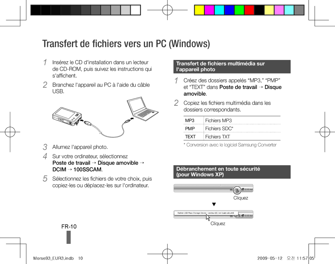 Samsung EC-ST10ZBBP/IT Transfert de fichiers vers un PC Windows, FR-10, Débranchement en toute sécurité pour Windows XP 