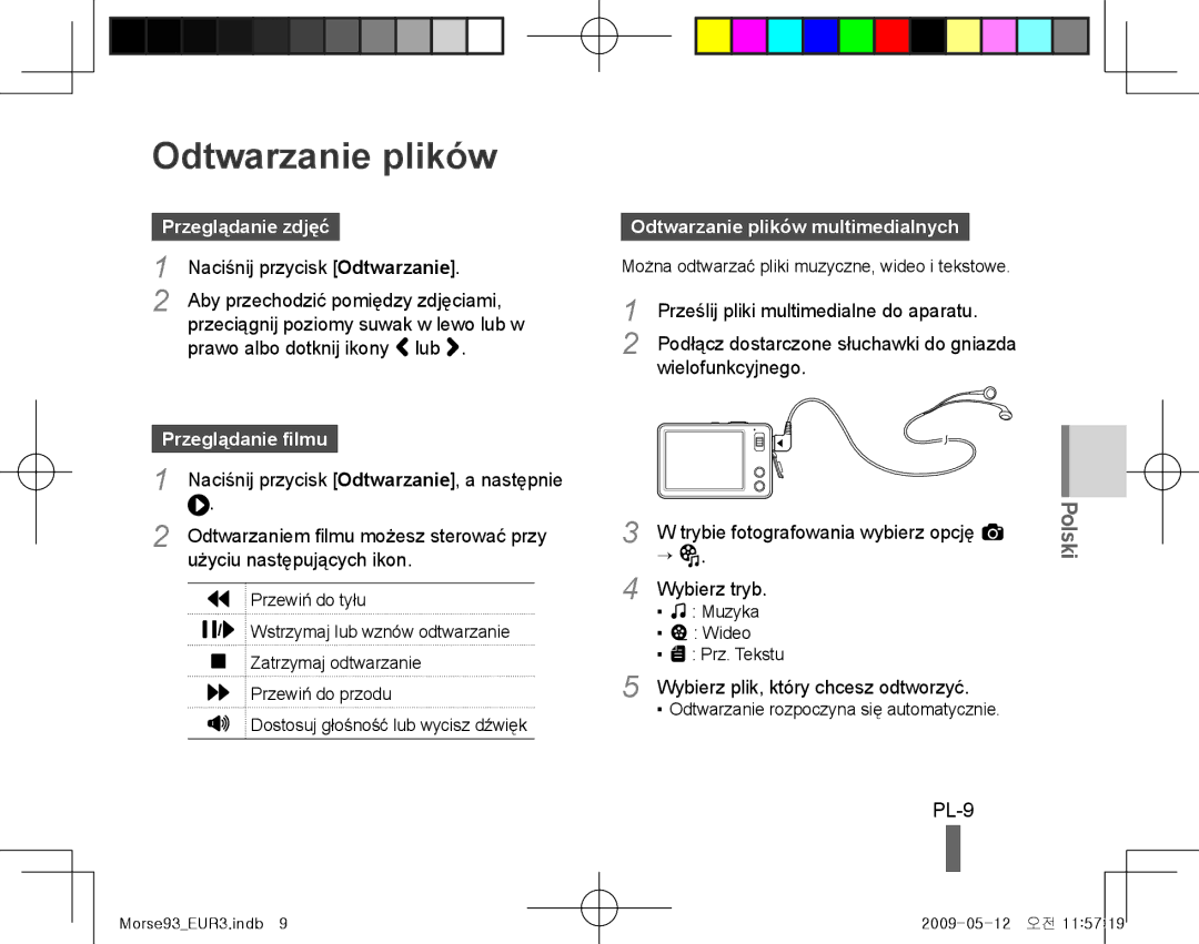 Samsung EC-ST10ZSBP/RU, EC-ST10ZABP/FR, EC-ST10ZSBP/IT Odtwarzanie plików, PL-9, Przeglądanie zdjęć, Przeglądanie filmu 