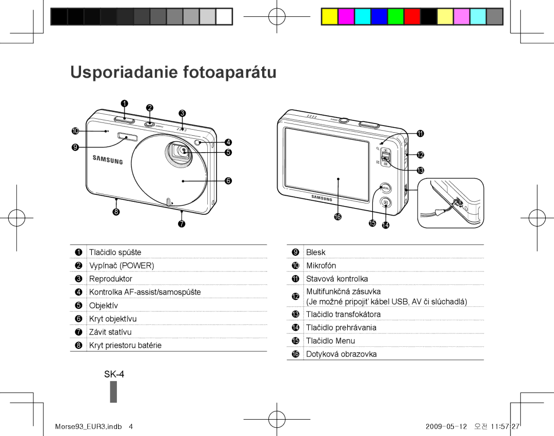 Samsung EC-ST10ZGBP/ME, EC-ST10ZABP/FR, EC-ST10ZSBP/IT, EC-ST10ZBBP/IT manual Usporiadanie fotoaparátu, SK-4, Objektív 