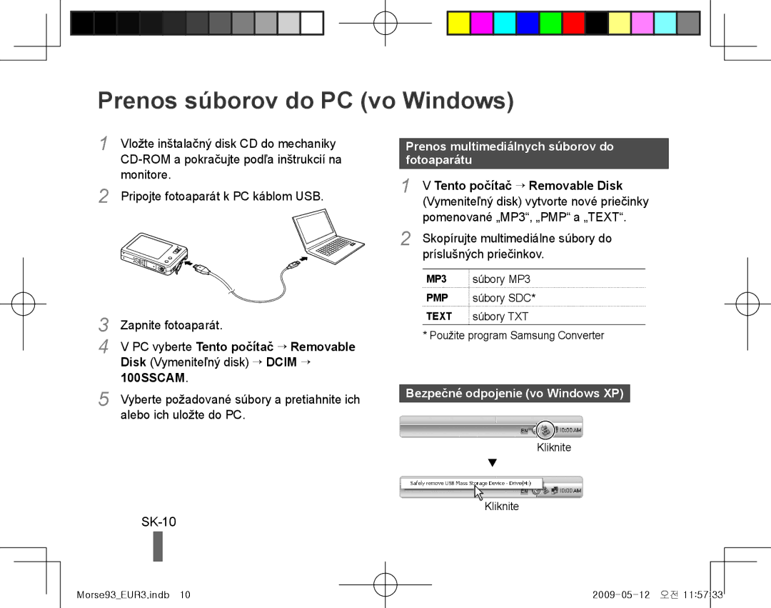 Samsung EC-ST10ZABP/VN manual Prenos súborov do PC vo Windows, SK-10, Prenos multimediálnych súborov do fotoaparátu 