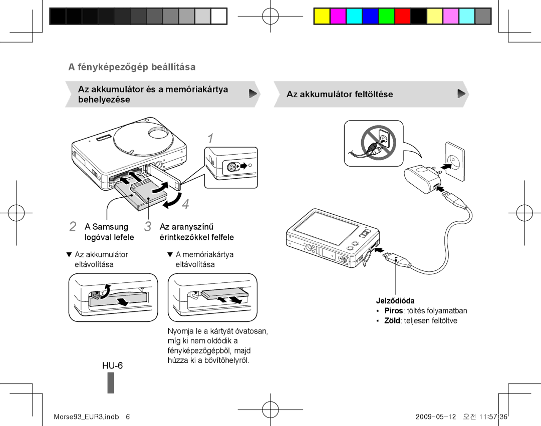 Samsung EC-ST10ZBBP/RU, EC-ST10ZABP/FR manual HU-6, Az akkumulátor és a memóriakártya, Behelyezése, Samsung Logóval lefele 