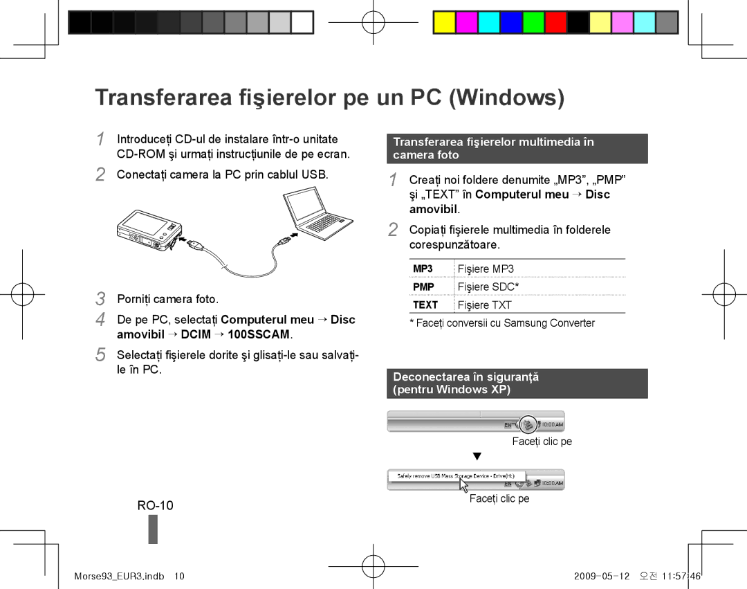 Samsung EC-ST10ZABP/ME Transferarea fişierelor pe un PC Windows, RO-10, Transferarea fişierelor multimedia în camera foto 