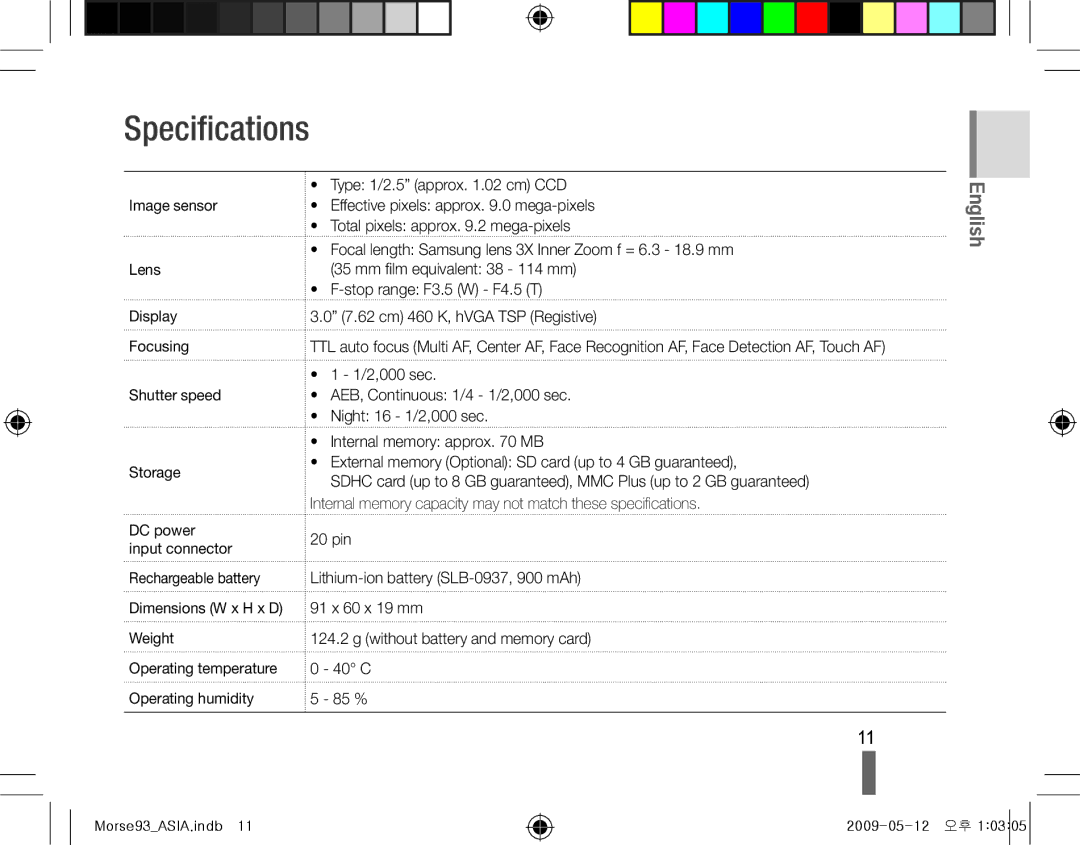 Samsung EC-ST10ZBBP/ME, EC-ST10ZABP/FR, EC-ST10ZSBP/IT, EC-ST10ZBBP/IT, EC-ST10ZSBA/IT, EC-ST10ZABA/IT manual Specifications 