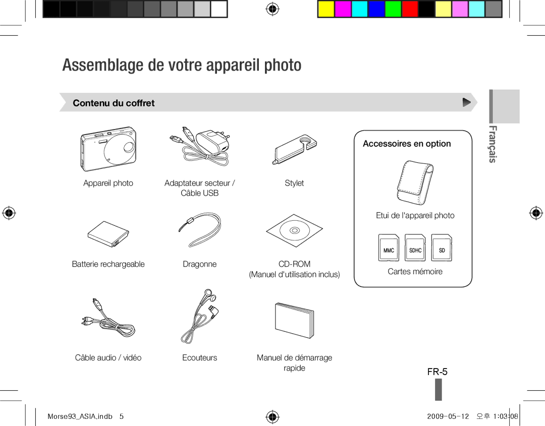 Samsung EC-ST10ZSBP/VN, EC-ST10ZABP/FR Assemblage de votre appareil photo, FR-5, Contenu du coffret, Accessoires en option 