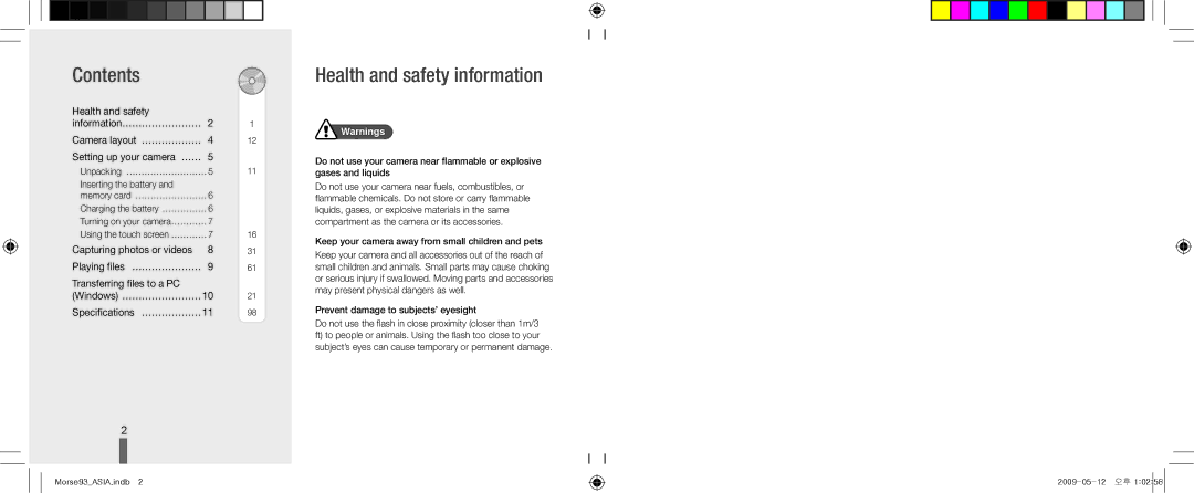 Samsung EC-ST10ZBBP/IT, EC-ST10ZABP/FR, EC-ST10ZSBP/IT, EC-ST10ZSBA/IT, ES-ST10UBP/VN Contents, Health and safety information 